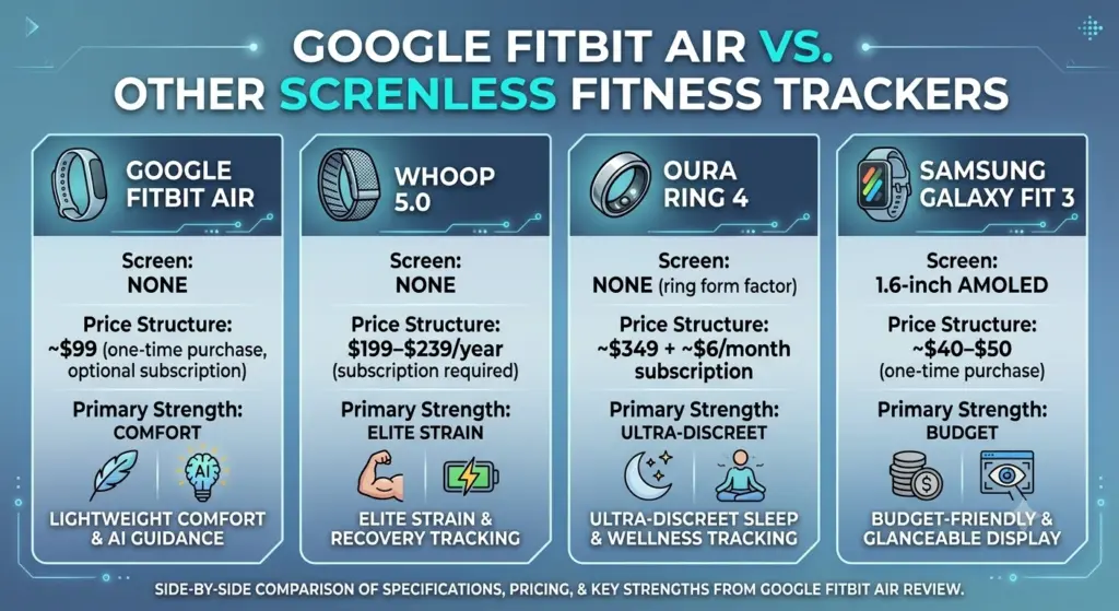 Google Fitbit Air vs. Other Screenless Fitness Trackers