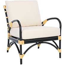 SAFAVIEH Home Collection Meara Tropical Coastal Black Rattan Accent Chair with Cushion (Fully Assembled)