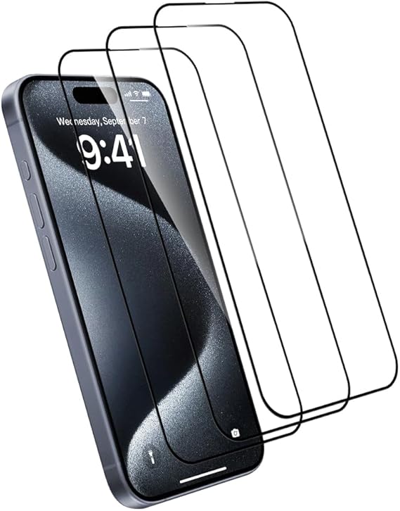 Screen Protector 3 Pack For iPhone 15 Pro, Tempered Glass HD Clear 9H Hardness Shatterproof, Anti Fingerprint, Anti Scratch, Vacuum Bonding Bubbles Free Easy Install